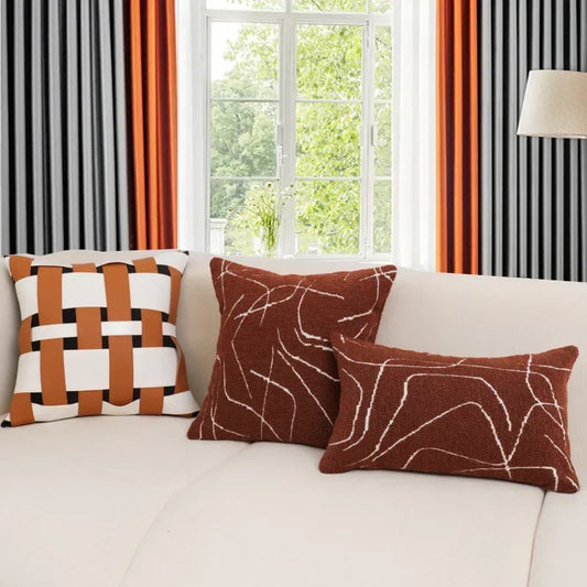 Modern Luxury Living Room Sofa Cushion Cover Decorative Pillowcase Woven with Orange Leather Home Decor Pillow Cover 45x45cm