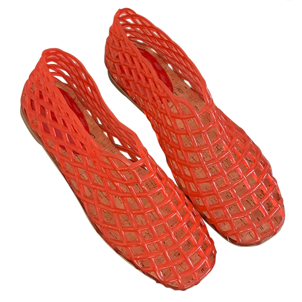 Women Jelly Flats Mesh Ballet Flats Square Toe Fashion Slip On Flat Sandals Lightweight Casual Shoes for Summer Beach