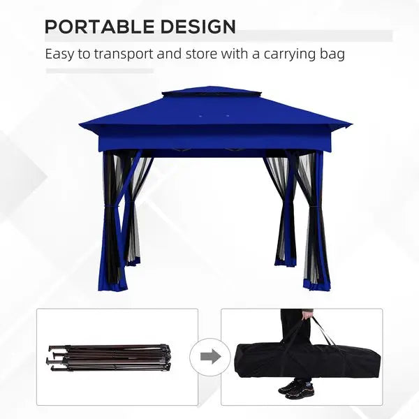 Outsunny 11 x 11 Pop-Up Canopy Gazebo Outdoor Patio Event Tent with Zipper Netting,Carry Bag, UV Protection for Backyard & G