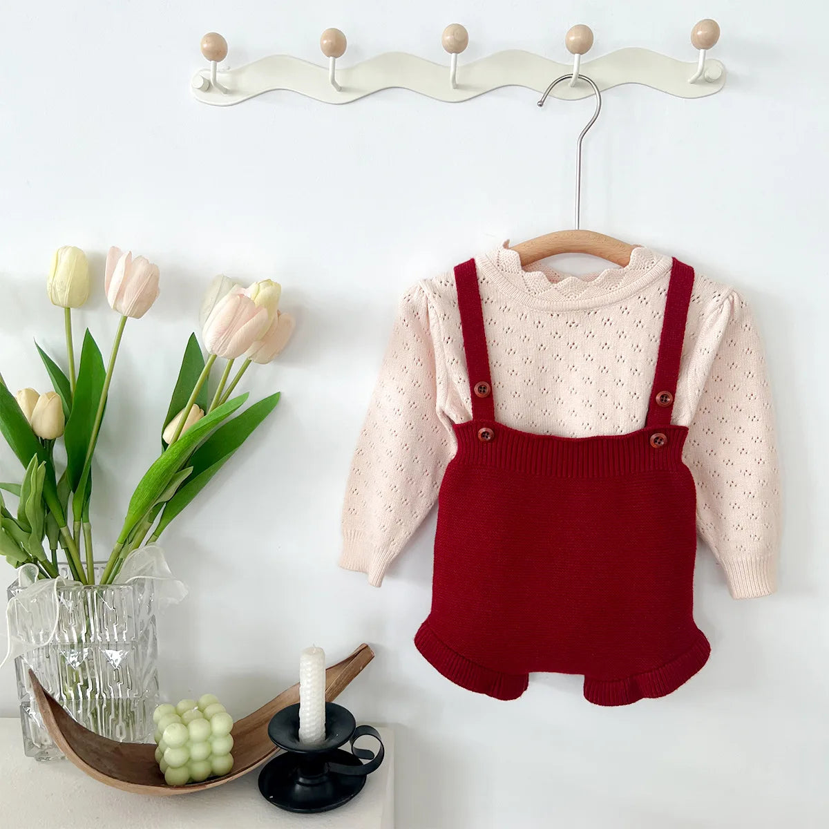 Baby Girl Clothes Autumn Solid Color Long Sleeves Knitwear Top Knitted Suspender Shorts Two Piece Sets Girl Sweater Set