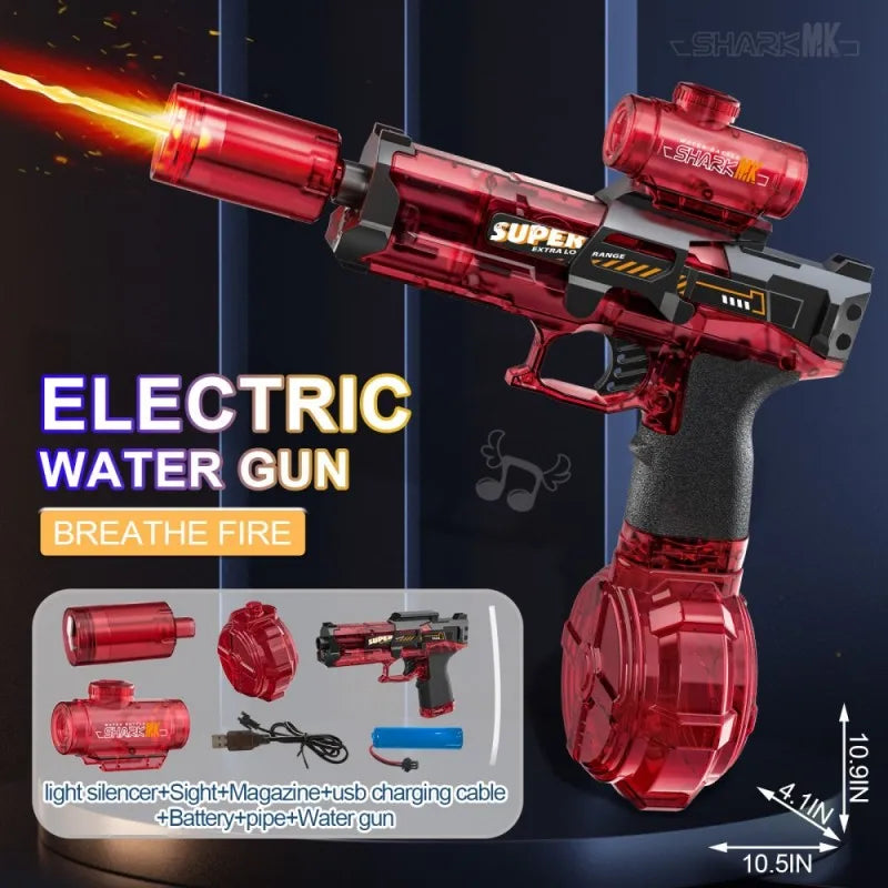 Electric water gun with nozzle flame muzzle automatic spray gun remote summer outdoor swimming pool water toy gift