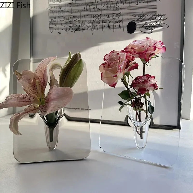 Minimalism Transparent Vase Flowers Pots Desk Decoration Flower Arrangement Geometry Square Floral Vases Room Aesthetic Decor