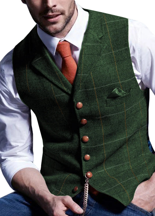 Men's Vests Tweed Suit Business Clothing for Men Striped Waistcoat Punk Vest Groomman Wedding Brwon Black Grey Jacket Bleazer