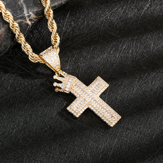 ‌Elegant Cross Pendant Necklace with CZ Stones Copper Chain Jewelry for Everyday Wear Gift Giving‌‌