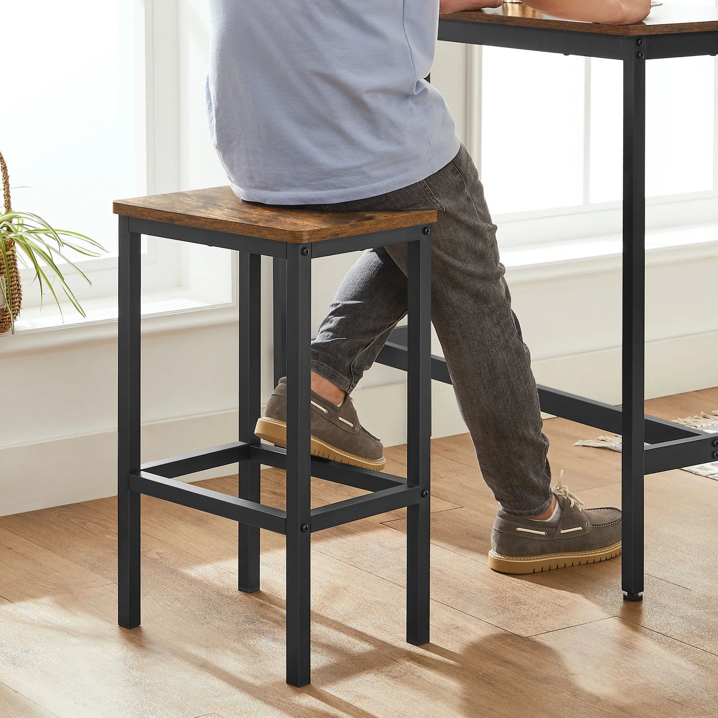 VASAGLE Dining Table Set, Bar Table and Stools, Breakfast Bar Table with Bar Stools, 2, Industrial Steel Frame