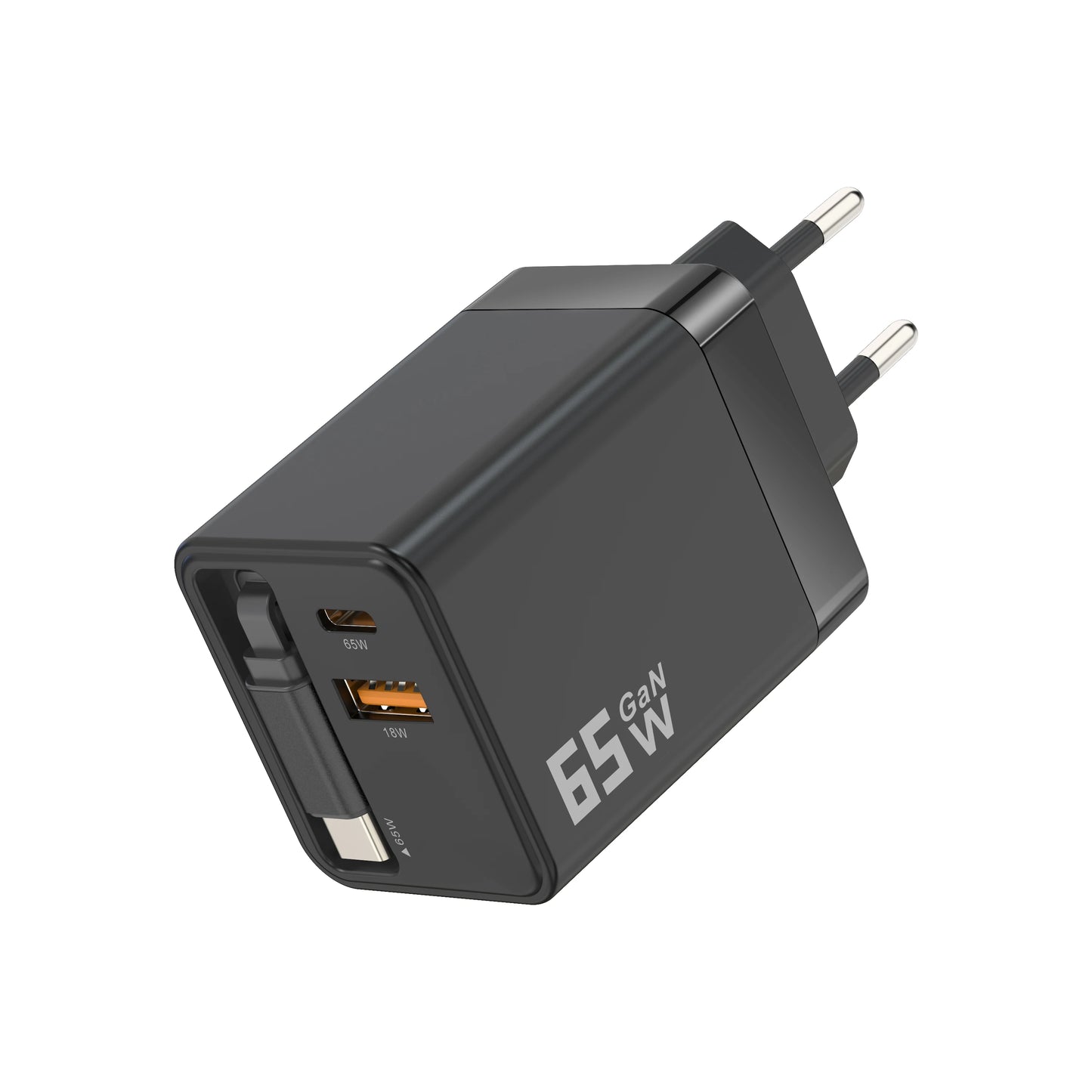 65W GaN Mobile Phone Charger Adapter Built-in Retractable Cable PD Charger Fast Charging Charger Mobile Phone Laptop Charger