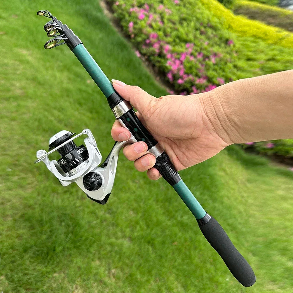 Sea Fishing Rod Reel Kit 1.8M Telescopic Carbon Pole 2000 Series Spinning Reel Max Drag 8KG With Bag Travel Full Kits Bait 5-20g