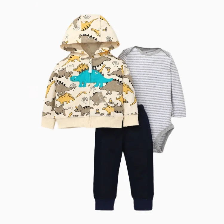 Infant Baby Boy Clothes Sets Winter Warm Cotton Hoodies+Romper+Pants Toddler Girls Clothes Hooded Coat+Jumpsuit+Trousers 3 PCS