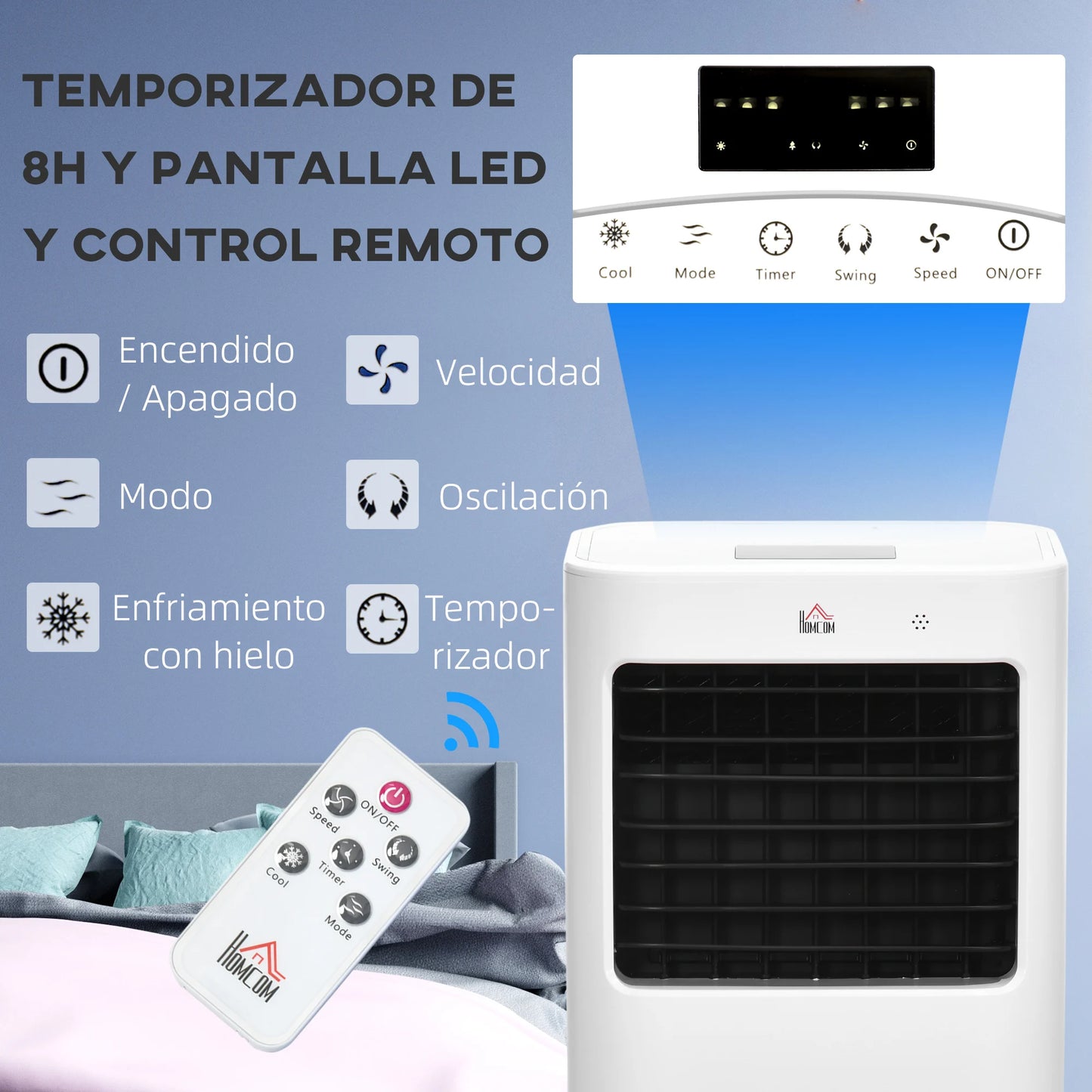 HOMCOM Portable Air Cooler 15L Humidifier Fan 32x37x74cm