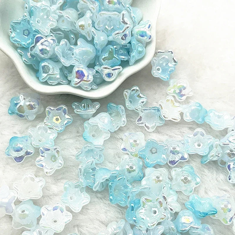 NEW 50pcs 7x13mm Gradual Change Acrylic Bellflower Beads Caps Jewelry Findings Charms Bracelets Spacer Beads for Jewelry Making