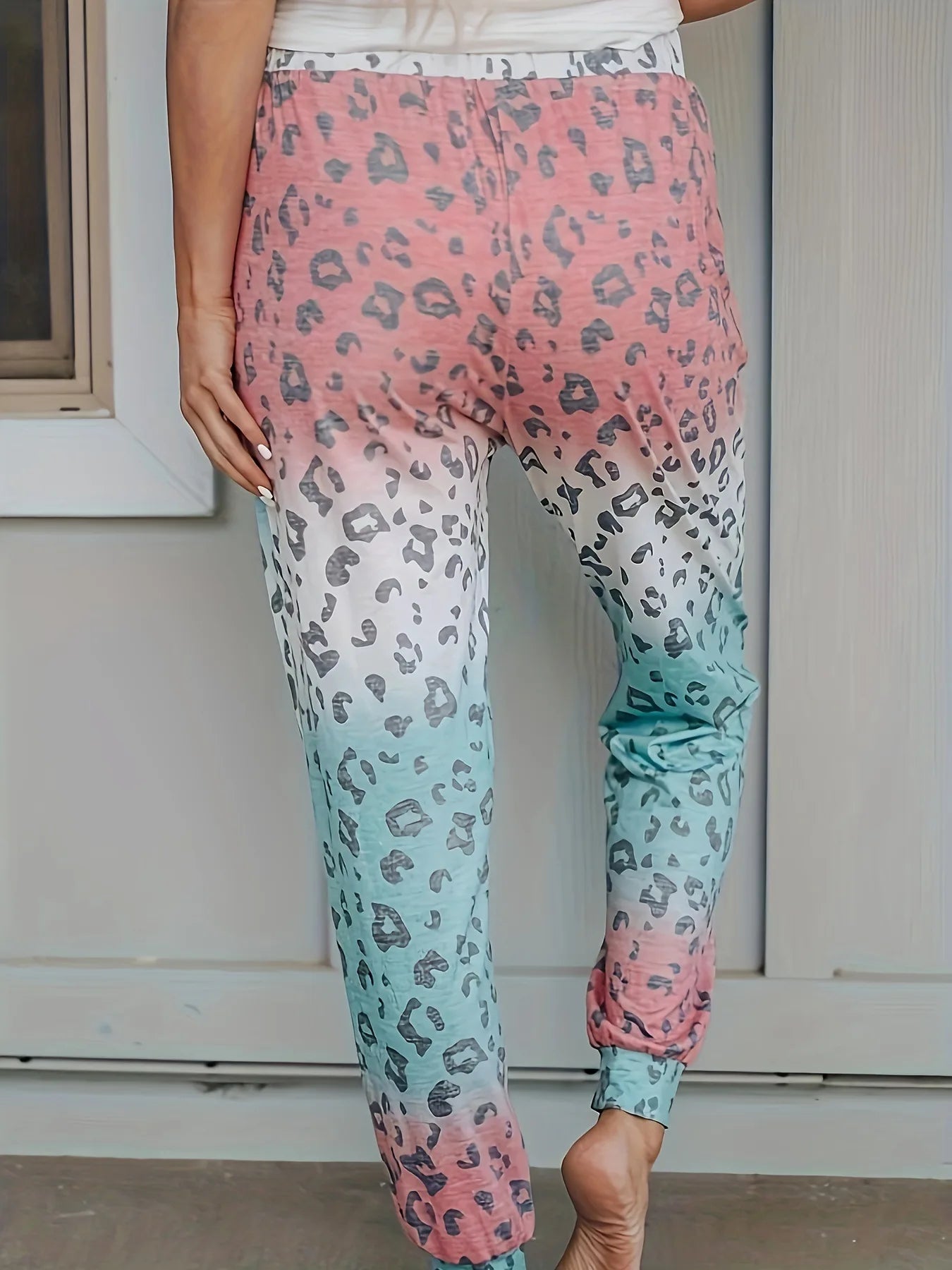Leopard Print Slim Pants Casual Drawstring Loose Pants Women's Clothing