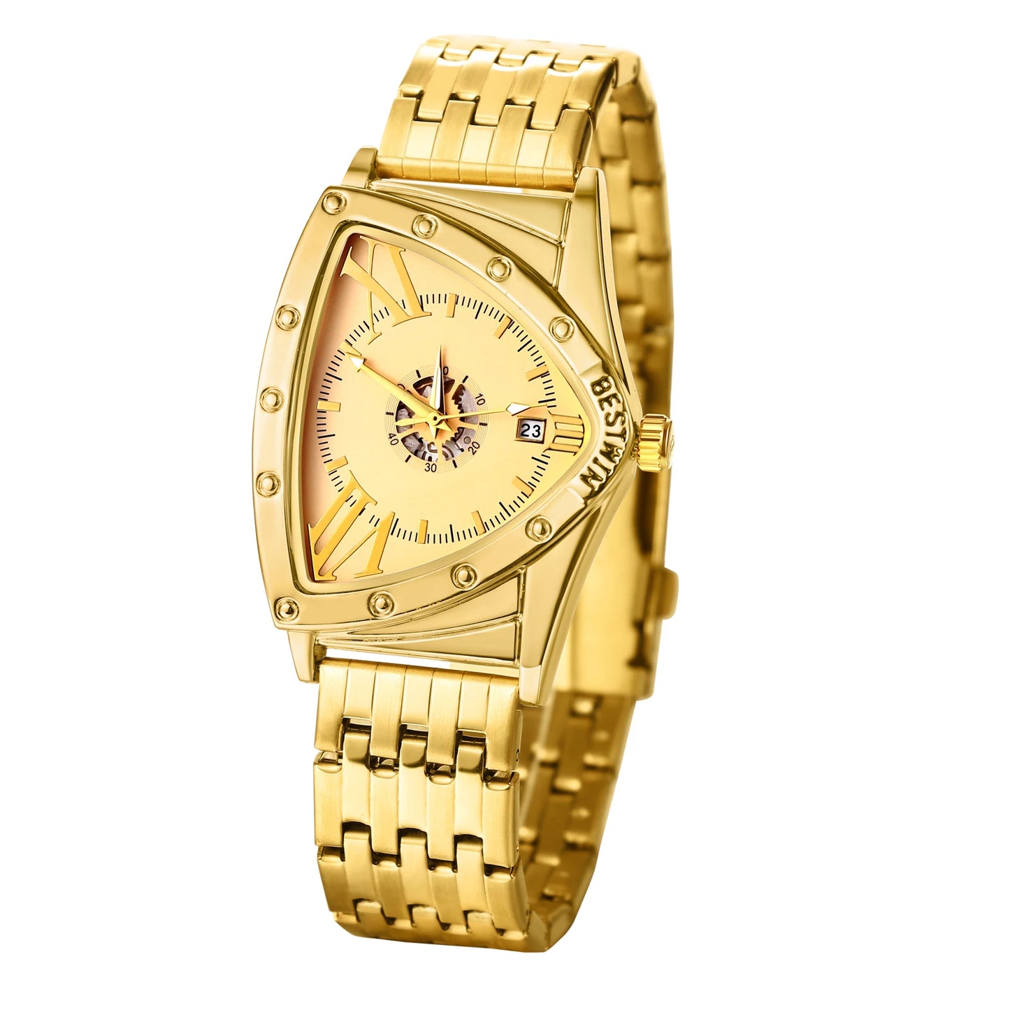 LANCARDO Men's Watch Triangle Dial Stainless Steel Waterproof Strap Quartz Watch Bar Diamond Scale Calendar Available