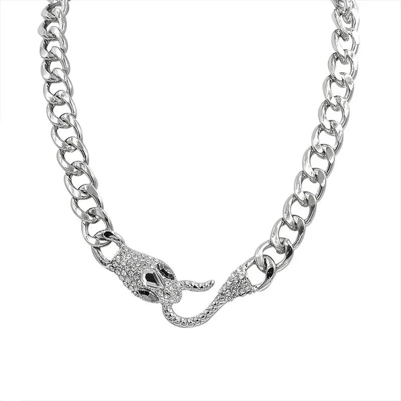 Hip Hop Rock Black Cuban Chain Medusa Snake Necklace Women Trendy Snake Bite Tail Creative Party Necklace Jewellery Accessories