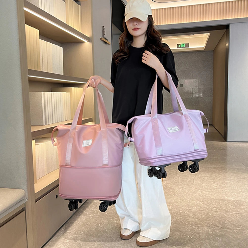 Expandable Duffle Pack Large Capacity Luggage Rolling Bags Oxford Cloth Dry-Wet Separation Unisex Business Trip Bag