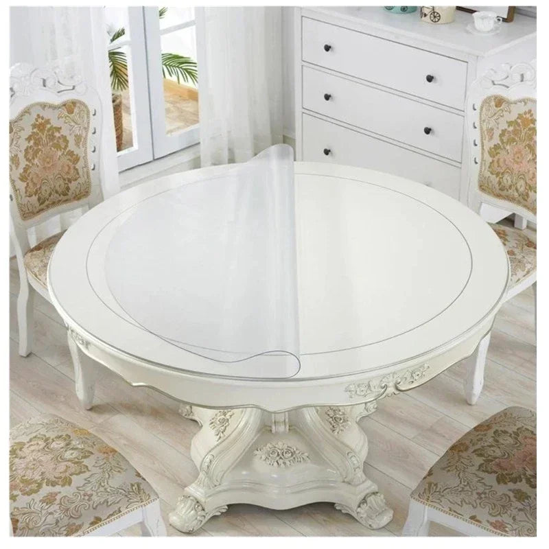 160cm PVC Round Table Carpet Transparent Waterproof Tablecloth Kitchen Pattern Table Cover Glass Soft Cloth Dining Table Mat