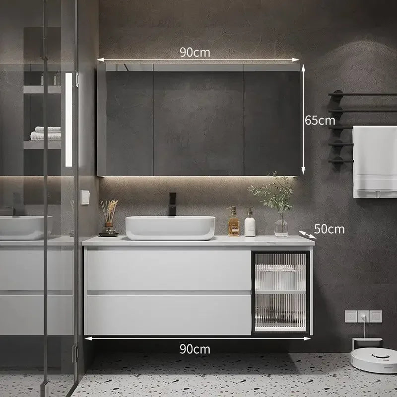 Bathroom Cabinets with Integrated Ceramic Basin Modern Bathroom Vanity Smart Mirror Cabinet Sink Washbasin Bathroom Furniture