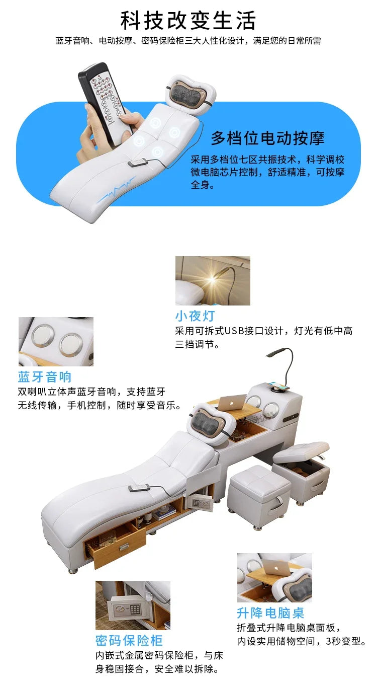 Genuine Leather Multifunctional Massage Bed Frame Nordic Tatami Camas Ultimate Bed Tech Smart Beds with Bluetooth Audio LED Lamp