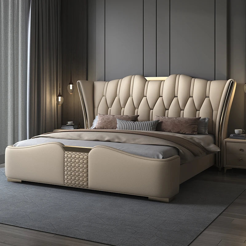 Italian Style Double Bed Modern Minimalist Camping Pliable Luxury Double Bed Headboard Storage Camas Matrimoniales Furniture