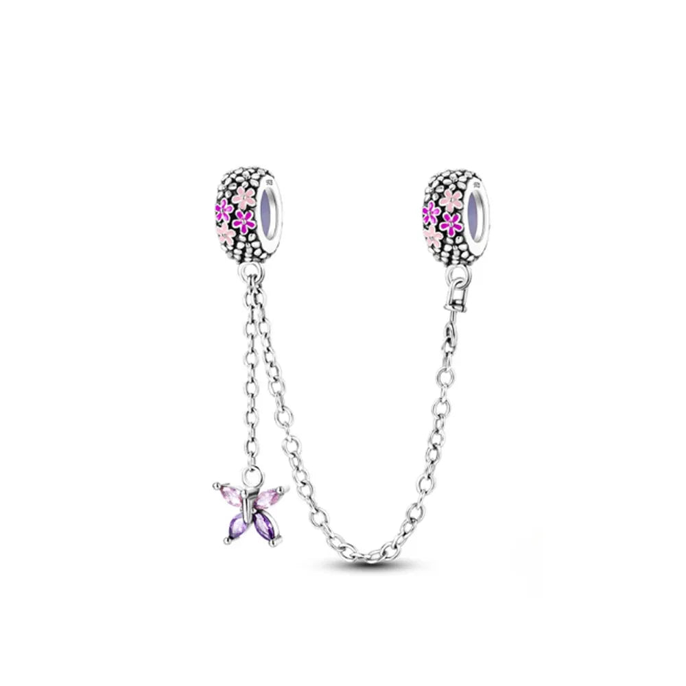 New 925 Silver Horseshoe Clover Star Cat Charm True eyes Pendant Safety Chain Bead Fit Original Bracelet Jewellery Gift dragon