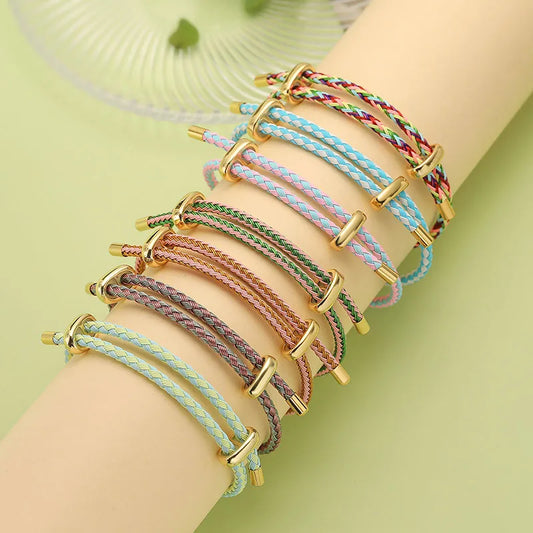 HECHENG,Colourful Steel Wire Adjustable Retractable Bracelet Handmade Braided Rope Couple Bracelet Men Women Jewellery String