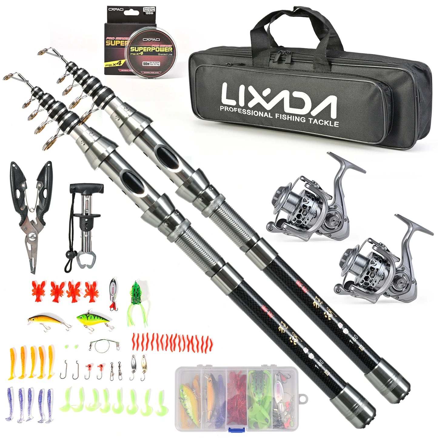 Fishing Pole Reel Combos Telescopic Fishing Rod Kit with Fishing Pliers and Fish Lip Grip Tool