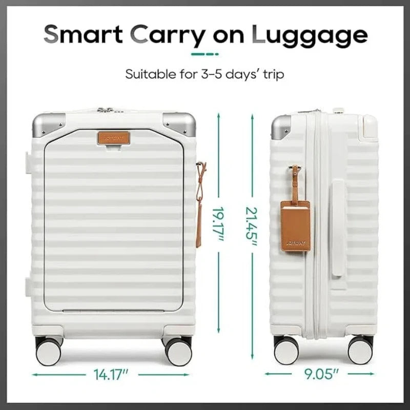 Joyway 20 inch Front Opening Carry on Luggage Suitcase 1 Piece, Cup Holder, TSA Lock, Mute Spinner Wheels, Lightweight Durable