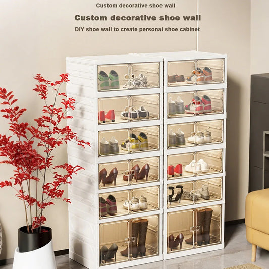 Foldable Shoe Rack 6/9 Tier Stackable Shoe Storage Cabinet for Narrow Storage Space Organizer Boxes for Hallway Living Room