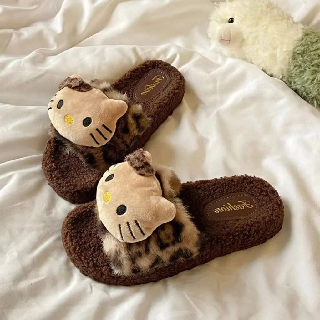 Hellokitty Slippers KT Cat Cartoon Kawaii Cute Home Plush Slippers Anime Fashion Casual Outdoor Ladies Slippers Woman Shoes Gift