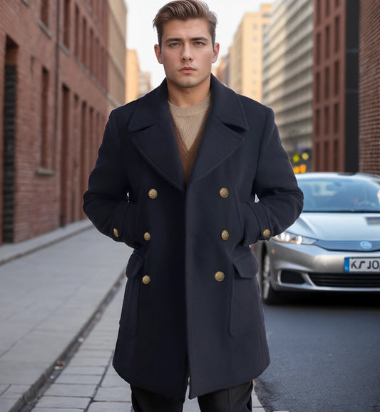 Cross border new British style men's mid to long length long sleeved coat for autumn and winter men's warm jacket