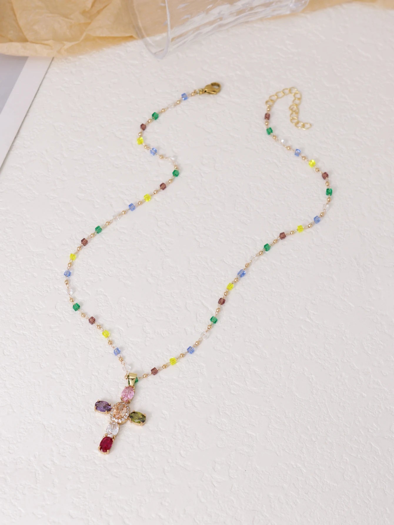 Fashion New Zircon Inlaid Cross Necklace Pendant Jewelry for Women Gold Color Long Clavicle Chain Necklaces