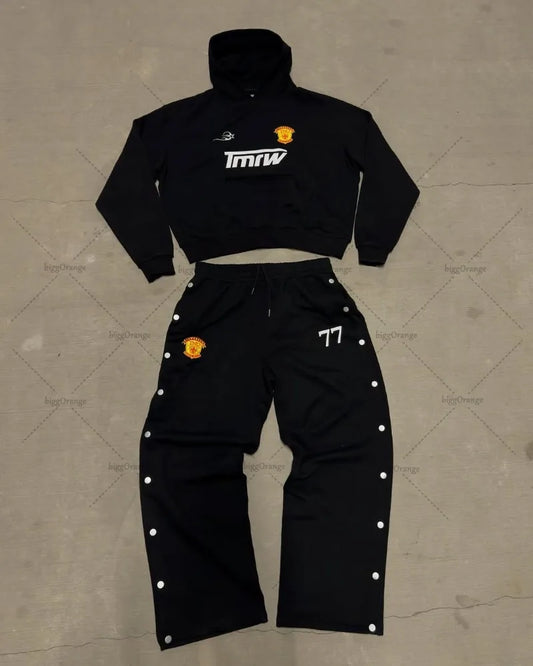 American hip-hop streetwear men clothing sets fashionable retro casual sportswear sets trendy Gothic loose pants sweatshirts