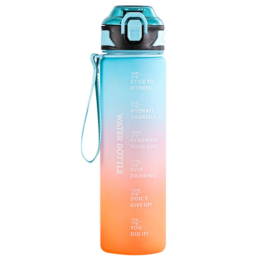 1L Water Bottle Leakproof Gradient Matte Motivational Water Bottle with Time Marker for Fitness Gym Camping Outdoor Sports