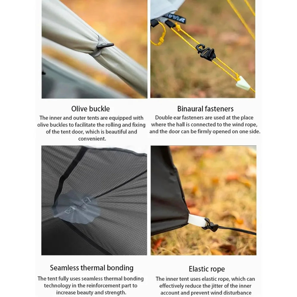 3FULGEAR Lanshan 2 Tent 2 Person Ultralight Camping Tent, 3/4 Season Professional 15D Silnylon Rodless Tent for Camping, Climbin
