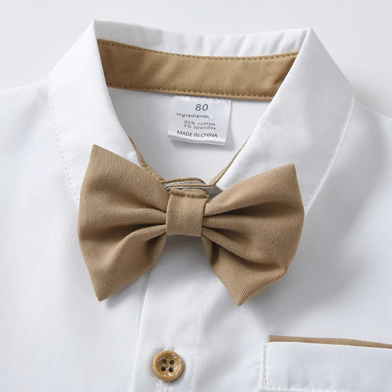Baby Boy Clothes Set Summer Short Sleeve Shirt Bowtie +Suspenders Shorts 3pcs Kids Birthday Party Children Gentleman Suit