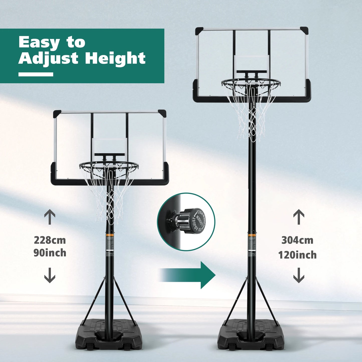 Portable Basketball Hoop 44 inch Goal Basketball Hoop System Height Adjustable 7 ft. 6 in..10 ft. with Indoor Outdoor