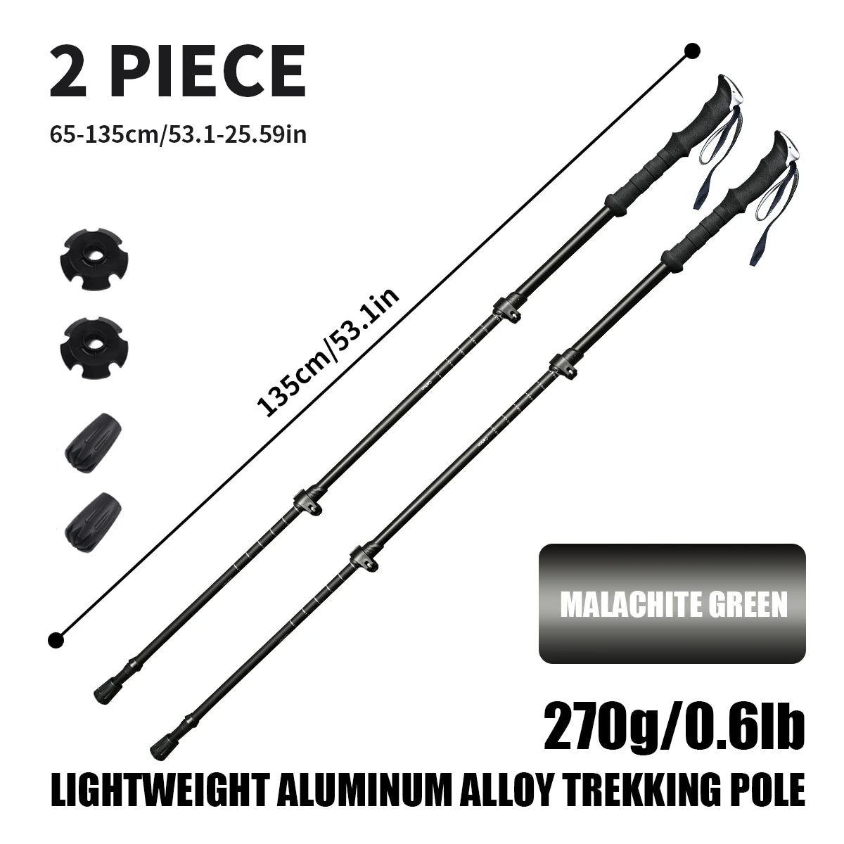 2-Piece Set of High-Quality Trekking Poles, Aluminum Alloy, Walking Sticks, Walking Sticks, Adjustable Length, Ergonomic Grips, Suitable for Outdoor Activities with Hiking and Mountaineering