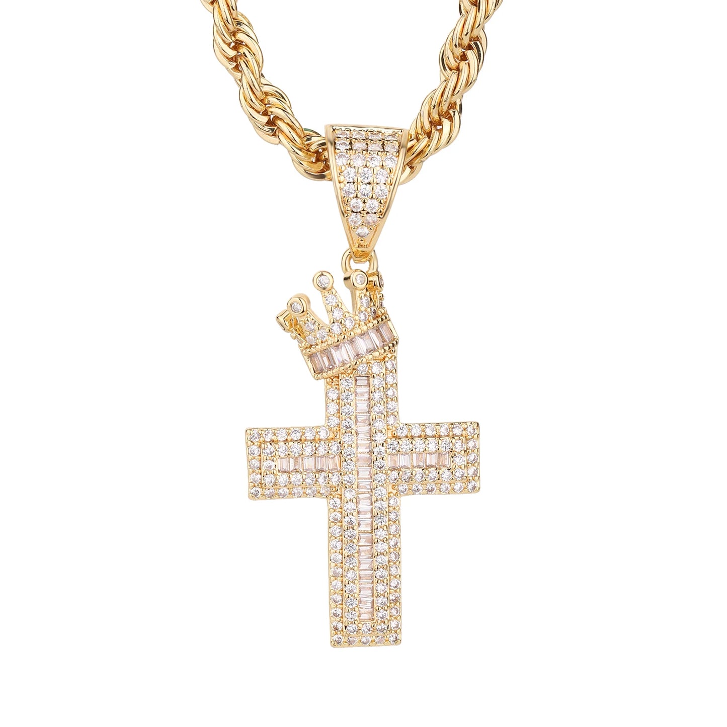 ‌Elegant Cross Pendant Necklace with CZ Stones Copper Chain Jewelry for Everyday Wear Gift Giving‌‌