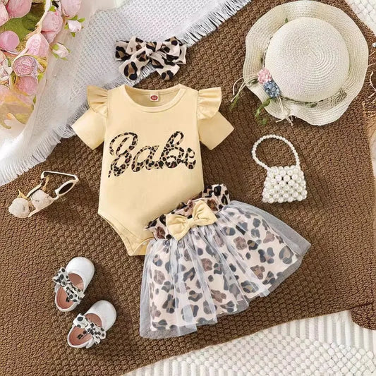 Newborn Baby Girl Clothes Ruffle Long Sleeve Babe Print Romper Princess Tutu Dress Bow Tulle Skirts Dress
