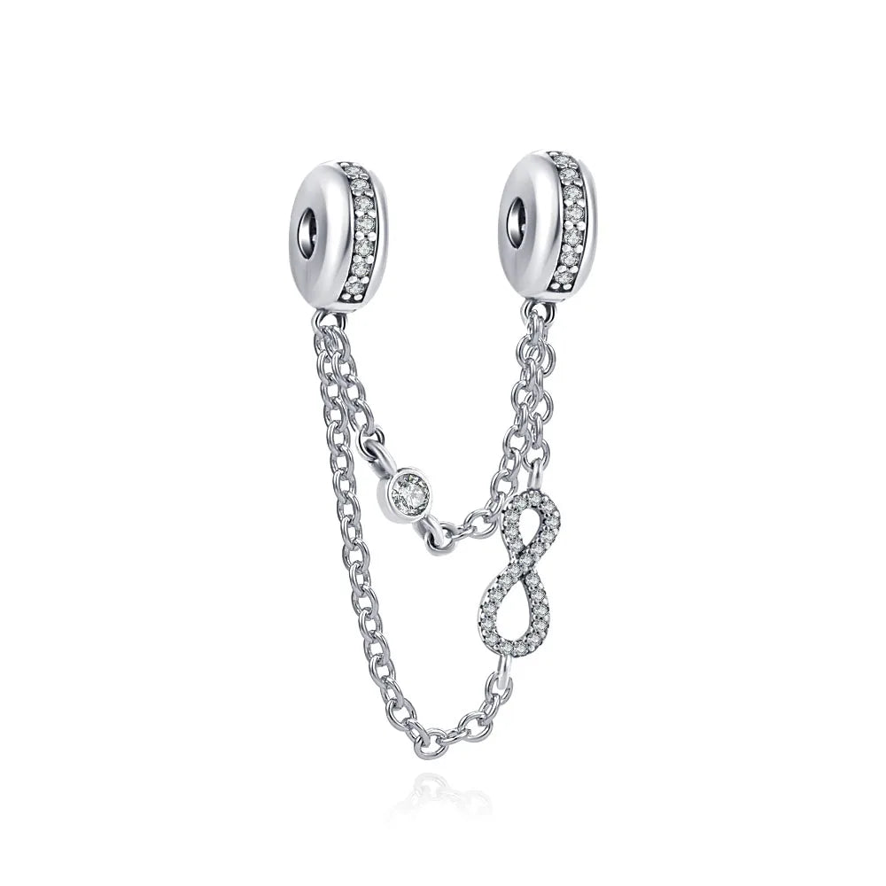 New 925 Silver Horseshoe Clover Star Cat Charm True eyes Pendant Safety Chain Bead Fit Original Bracelet Jewellery Gift dragon