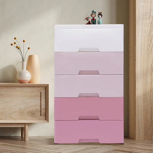 Space-Saving Gradient Pink Drawer Storage Cabinet, 43.5 x 29 x 80cm, for Kids' Clothes and Home Use