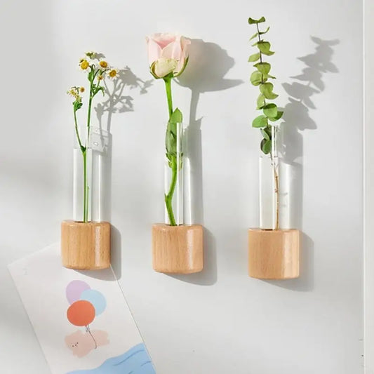 Elegant Wooden Refrigerator Magnet Vases Tube Flower Vases Simple and Modern Styles Vases For Kitchen and Home Decoration
