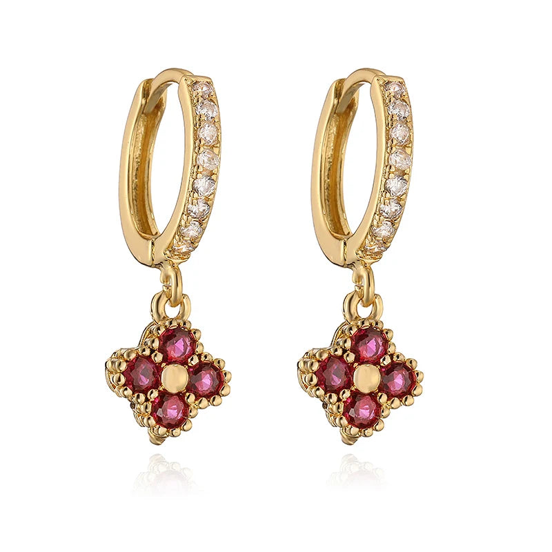 HECHENG Brass 18K Golden-Plated Crystal Zirconia Flower Dangle Earrings Perforated Ladies Jewellery 1 Pair