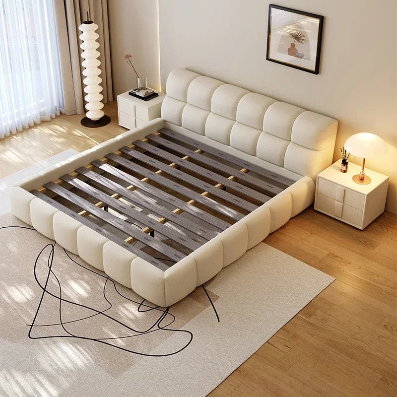 Modern Soft Bed Frames Set Room Furniture Set Luxury Unique Fabric Slatted King Queen Size Wood Bed With Frame