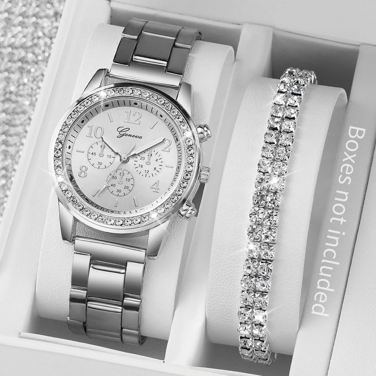 Fashion Women Stainless Steel  Silver Color Quartz Watch with Diamond Bracelet