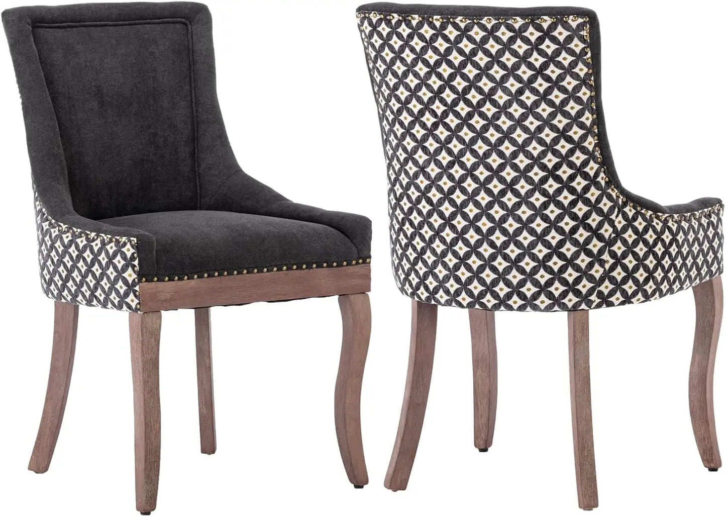 Modern High Back Chairs Set of 2 – Upholstered Fabric Side Seats with Solid Wood Legs, Dining Room Use