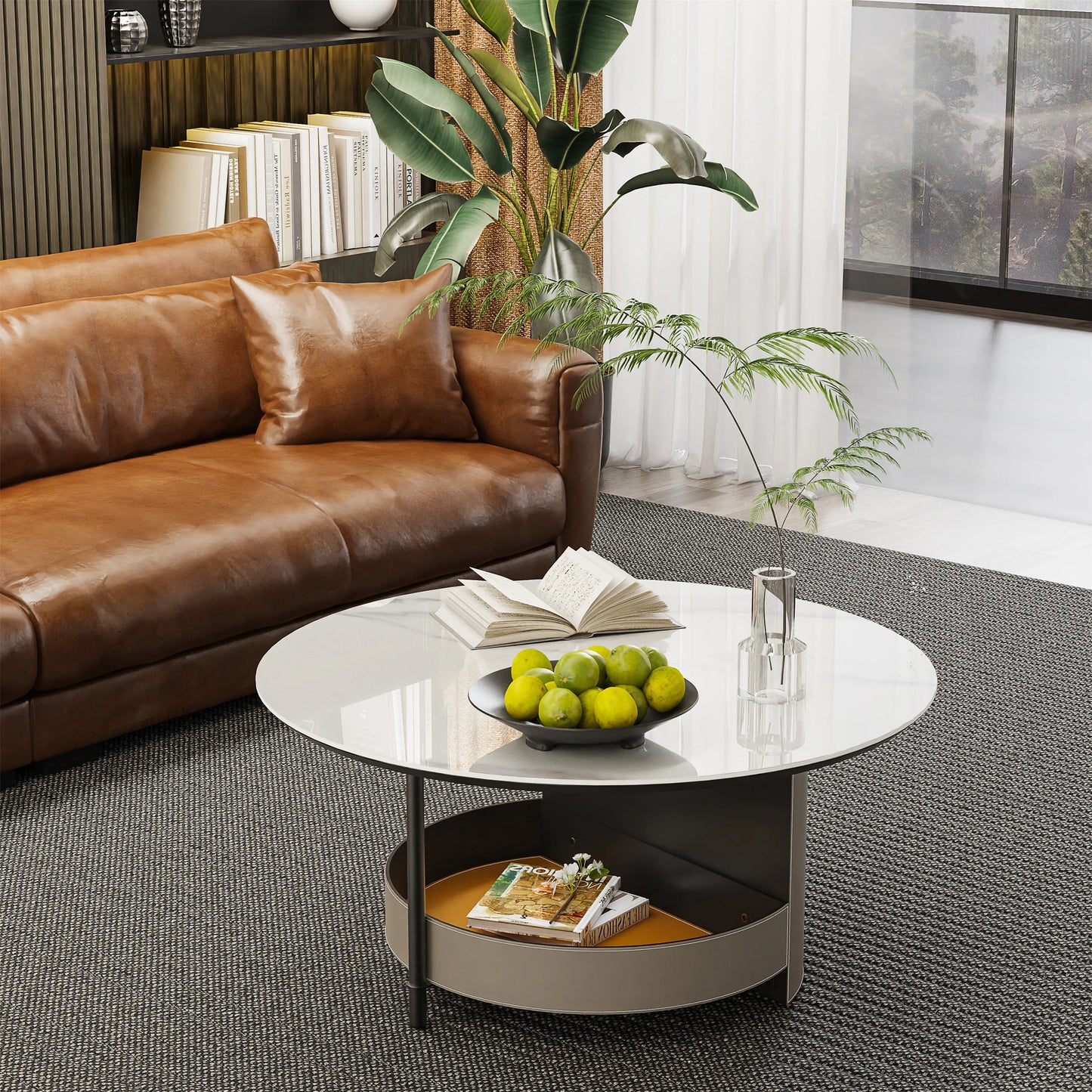 Wisfor 31.5" Coffee Table Round Coffee Tables for Living Room Modern Table with Sturdy Metal Frame Legs and Sintered Stone Top