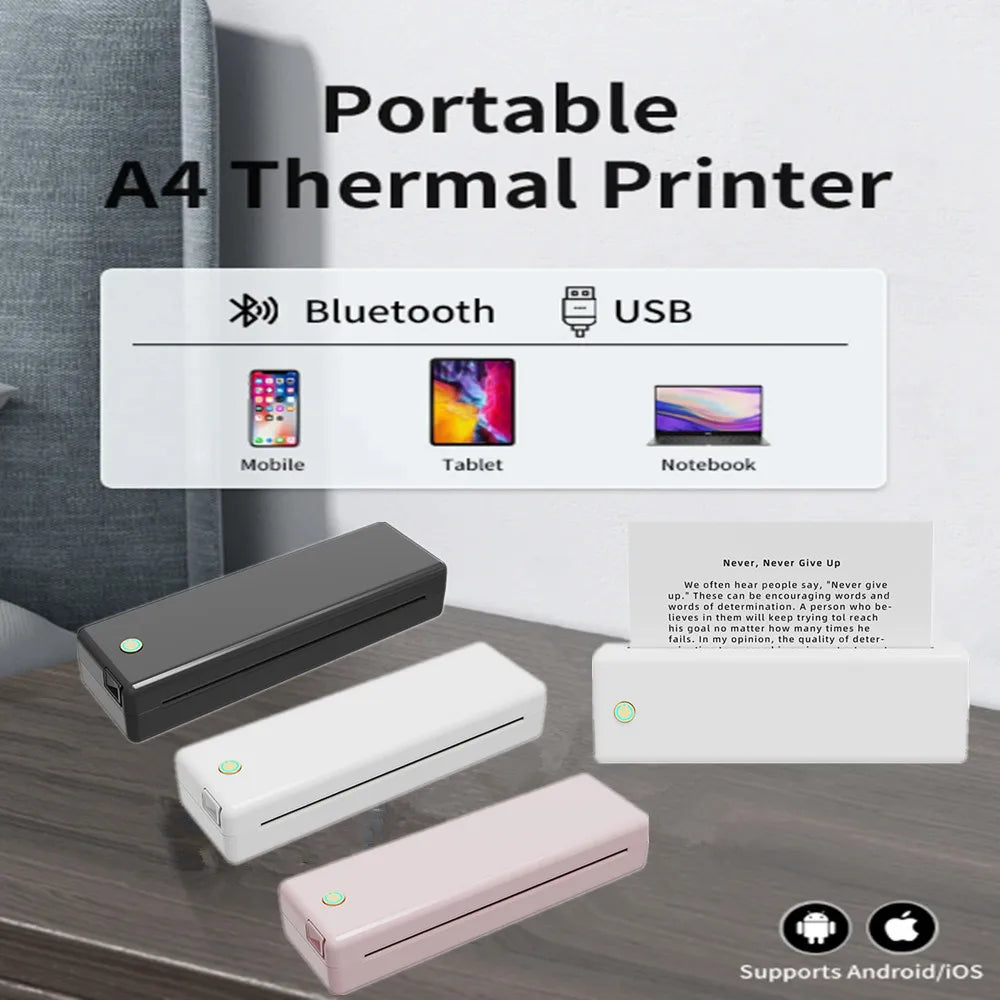 Portable A4 Thermal Printer Inkless Bluetooth Photo PDF Document Printer Memo Note Tattoo Print Wireless Tattoo Stencil Printer