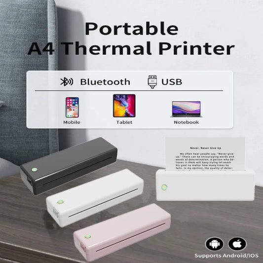 Portable A4 Thermal Printer Inkless Bluetooth Photo PDF Document Printer Memo Note Tattoo Print Wireless Tattoo Stencil Printer