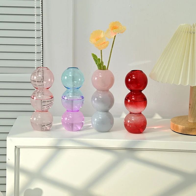 Nordic Glass Bubble Vases Hydroponic Flower Vase Creative Spherical Flower Vases Stained Bubble Glass Vase Home Office Decor
