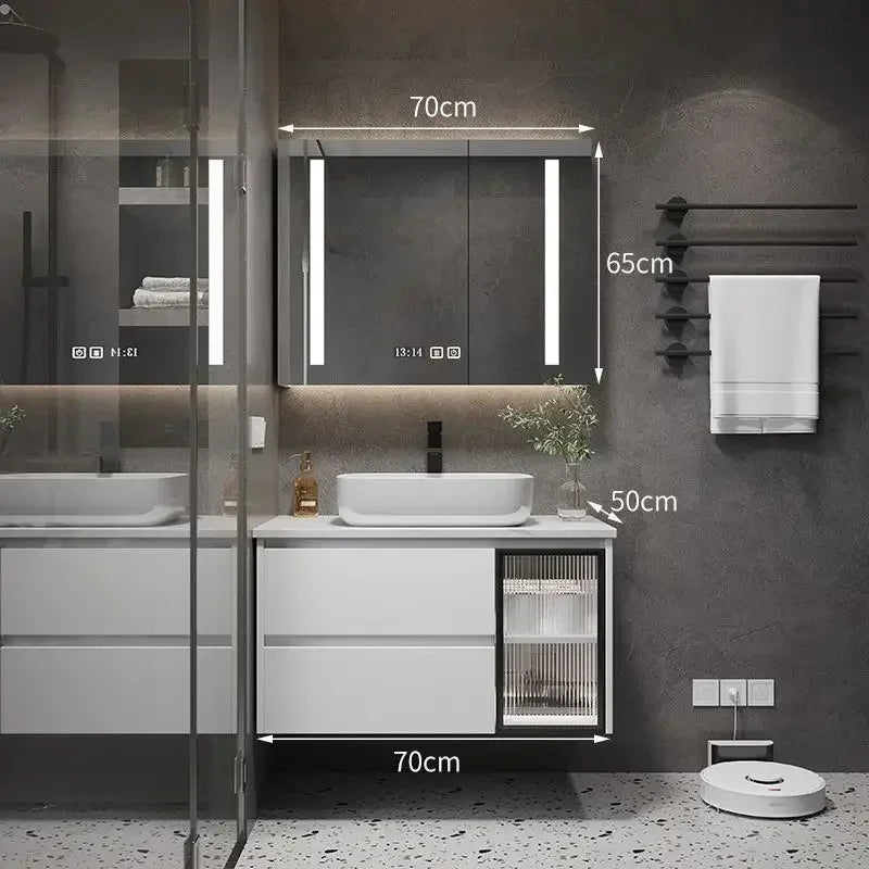 Bathroom Cabinets with Integrated Ceramic Basin Modern Bathroom Vanity Smart Mirror Cabinet Sink Washbasin Bathroom Furniture